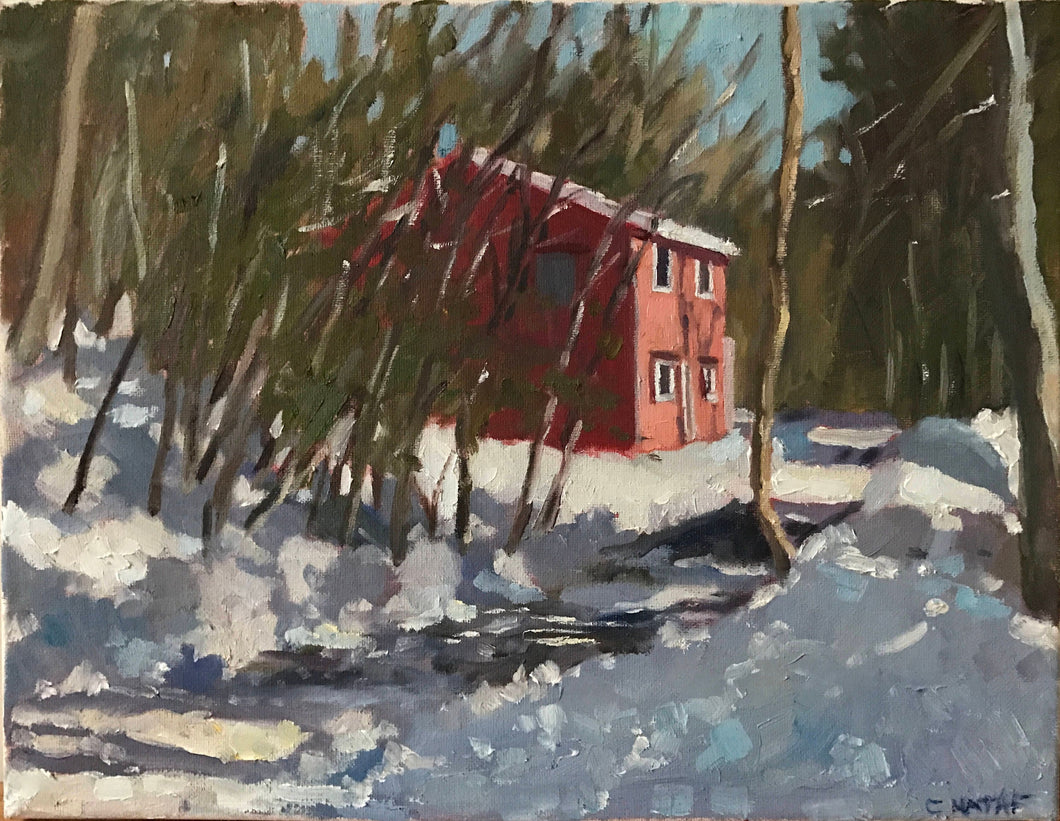Plein Air Painting Winter Landscape Oil Painting on Canvas New Hampshire Winter Snow forrest original painting figurative allaprima art