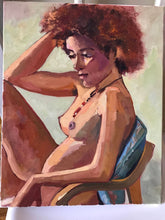 Load image into Gallery viewer, Original Oil Painting, Black Woman Portrait on Canvas, Nude Chair

