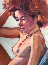 Load image into Gallery viewer, Portrait of a Black Woman, seated portraiture of African American woman life painting the Black model oil painting on canvas female model

