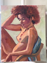 Load image into Gallery viewer, Portrait of a Black Woman, seated portraiture of African American woman life painting the Black model oil painting on canvas female model
