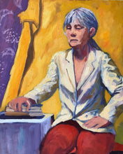 Load image into Gallery viewer, Original portrait painting on canvas, oil painting from life, allaprima portraiture, life painting original artwork, woman in a whiye jacket
