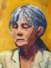 Load image into Gallery viewer, Original portrait painting on canvas, oil painting from life, allaprima portraiture, life painting original artwork, woman in a whiye jacket
