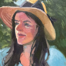 Load image into Gallery viewer, Original Portrait Painting, Oil painting on canvas, portrait of a young woman wearing a summer hat, female portrait
