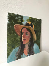 Load image into Gallery viewer, Original Portrait Painting, Oil painting on canvas, portrait of a young woman wearing a summer hat, female portrait
