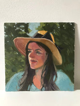 Load image into Gallery viewer, Original Portrait Painting, Oil painting on canvas, portrait of a young woman wearing a summer hat, female portrait
