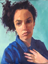 Load image into Gallery viewer, Original Oil Portrait Painting: Young Woman in Blue, 16x20" Canvas
