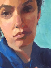 Load image into Gallery viewer, Original Oil Portrait Painting: Young Woman in Blue, 16x20" Canvas
