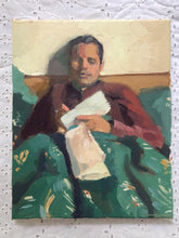 Load image into Gallery viewer, Male portrait reading original art painting on canvas figurative art
