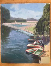 Load image into Gallery viewer, French River Landscape Oil Painting: Isle Adam Boats, Original Art
