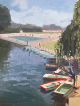 Load image into Gallery viewer, French River Landscape Oil Painting: Isle Adam Boats, Original Art

