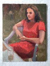 Load image into Gallery viewer, Original Oil Painting: Woman in Red Dress, Garden Portrait
