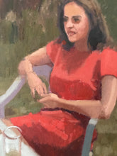 Load image into Gallery viewer, Original Oil Painting: Woman in Red Dress, Garden Portrait
