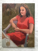 Load image into Gallery viewer, Original Oil Painting: Woman in Red Dress, Garden Portrait
