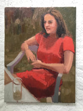 Load image into Gallery viewer, Original Oil Painting: Woman in Red Dress, Garden Portrait
