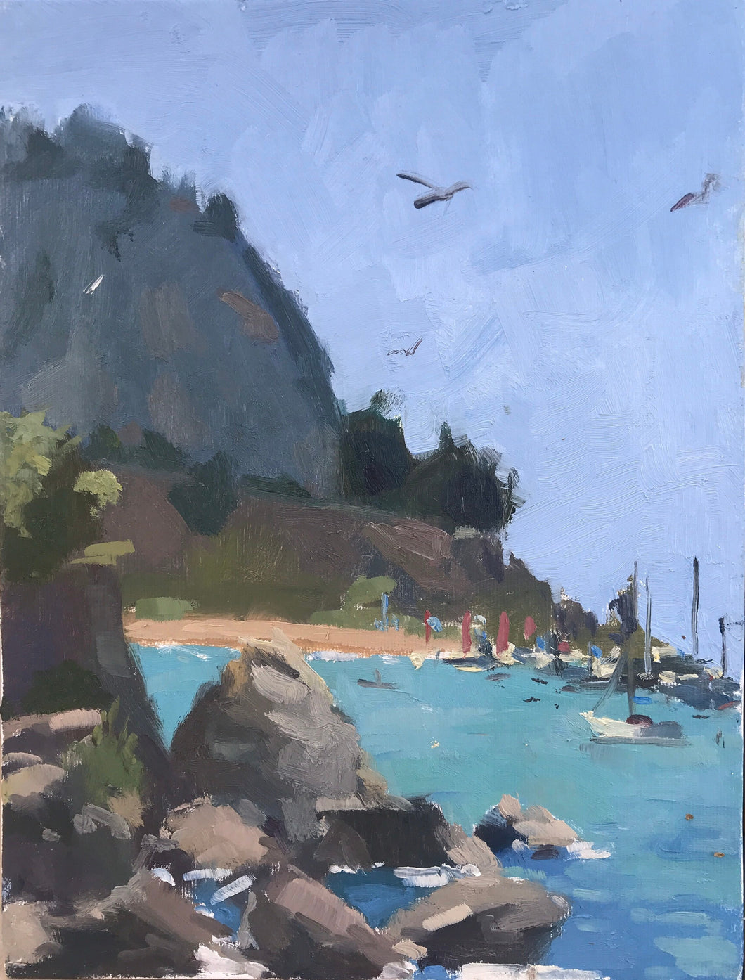 Cefalu landscape oil painting Sicily Italy seascape beach original art on panelled canvas