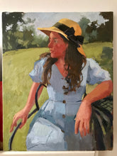 Load image into Gallery viewer, Original Oil Painting: Woman in Summer Dress and Hat, Portraiture Art
