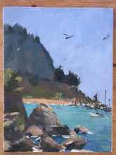 Load image into Gallery viewer, Cefalu landscape oil painting Sicily Italy seascape beach original art on panelled canvas
