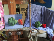 Load image into Gallery viewer, Still life Vegetables Oil painting on canvas broccoli and pepper
