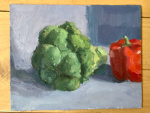 Load image into Gallery viewer, Still life Vegetables Oil painting on canvas broccoli and pepper
