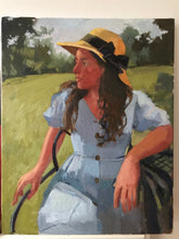 Load image into Gallery viewer, Original Oil Painting: Woman in Summer Dress and Hat, Portraiture Art
