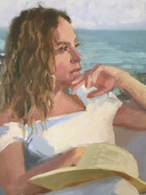 Load image into Gallery viewer, Portrait painting on canvas oil paint portraiture woman female in summer on the beach. Original portrait painting
