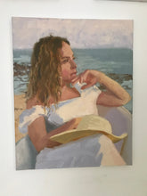 Load image into Gallery viewer, Portrait painting on canvas oil paint portraiture woman female in summer on the beach. Original portrait painting
