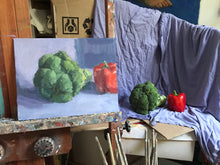 Load image into Gallery viewer, Still life Vegetables Oil painting on canvas broccoli and pepper
