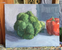 Load image into Gallery viewer, Still life Vegetables Oil painting on canvas broccoli and pepper

