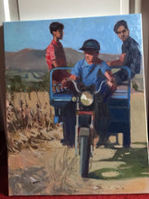 Load image into Gallery viewer, Oil painting on canvas Morocco landscape, farmers on a motorcycle in Meknes art
