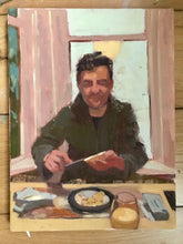 Load image into Gallery viewer, Male Portrait painting Breakfast portraiture oil painting on canvas man eating lunch art
