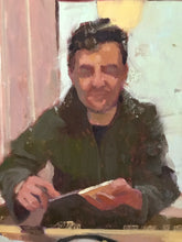 Load image into Gallery viewer, Male Portrait painting Breakfast portraiture oil painting on canvas man eating lunch art
