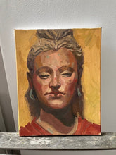 Load image into Gallery viewer, Portrait painting Buddha Ghandara art Buddhist figure yellow and red bright portrait
