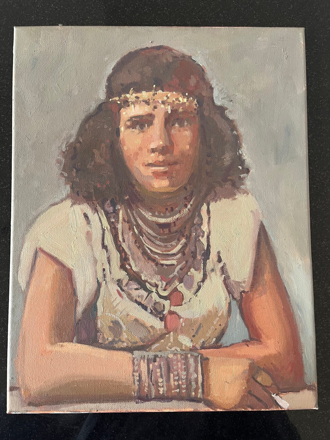 Portrait of an Algerian Jewish woman, Séfarade portrait in traditional white costume wearing headband