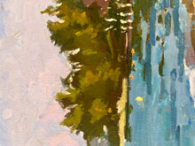 Load image into Gallery viewer, Halkidiki Beach painting Greece Thessaloniki seascape painting Mediterranean greek oil painting on canvas with late afternoon shadows
