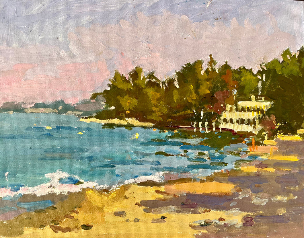 Halkidiki Beach painting Greece Thessaloniki seascape painting Mediterranean greek oil painting on canvas with late afternoon shadows