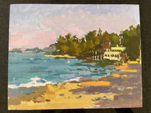 Load image into Gallery viewer, Halkidiki Beach painting Greece Thessaloniki seascape painting Mediterranean greek oil painting on canvas with late afternoon shadows
