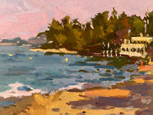 Load image into Gallery viewer, Halkidiki Beach painting Greece Thessaloniki seascape painting Mediterranean greek oil painting on canvas with late afternoon shadows
