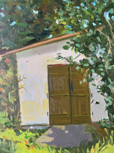 Load image into Gallery viewer, Plein Air Oil Painting The shed countryside landscape oil painting green garden and trees in the French country
