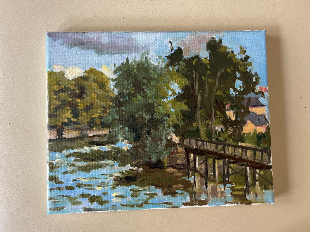 Plein Air Oil Painting the Oise River French countryside landscape oil painting green garden and trees l’isle adam landscape painting