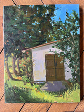 Load image into Gallery viewer, Plein Air Oil Painting The shed countryside landscape oil painting green garden and trees in the French country
