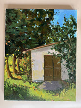 Load image into Gallery viewer, Plein Air Oil Painting The shed countryside landscape oil painting green garden and trees in the French country
