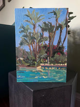 Load image into Gallery viewer, Marrakech painting of the Mamounia Hotel Pool Morocco Oil Painting on canvas trees summer Moroccan art
