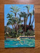 Load image into Gallery viewer, Marrakech painting of the Mamounia Hotel Pool Morocco Oil Painting on canvas trees summer Moroccan art

