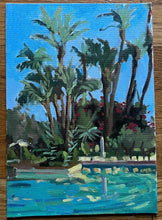 Load image into Gallery viewer, Marrakech painting of the Mamounia Hotel Pool Morocco Oil Painting on canvas trees summer Moroccan art
