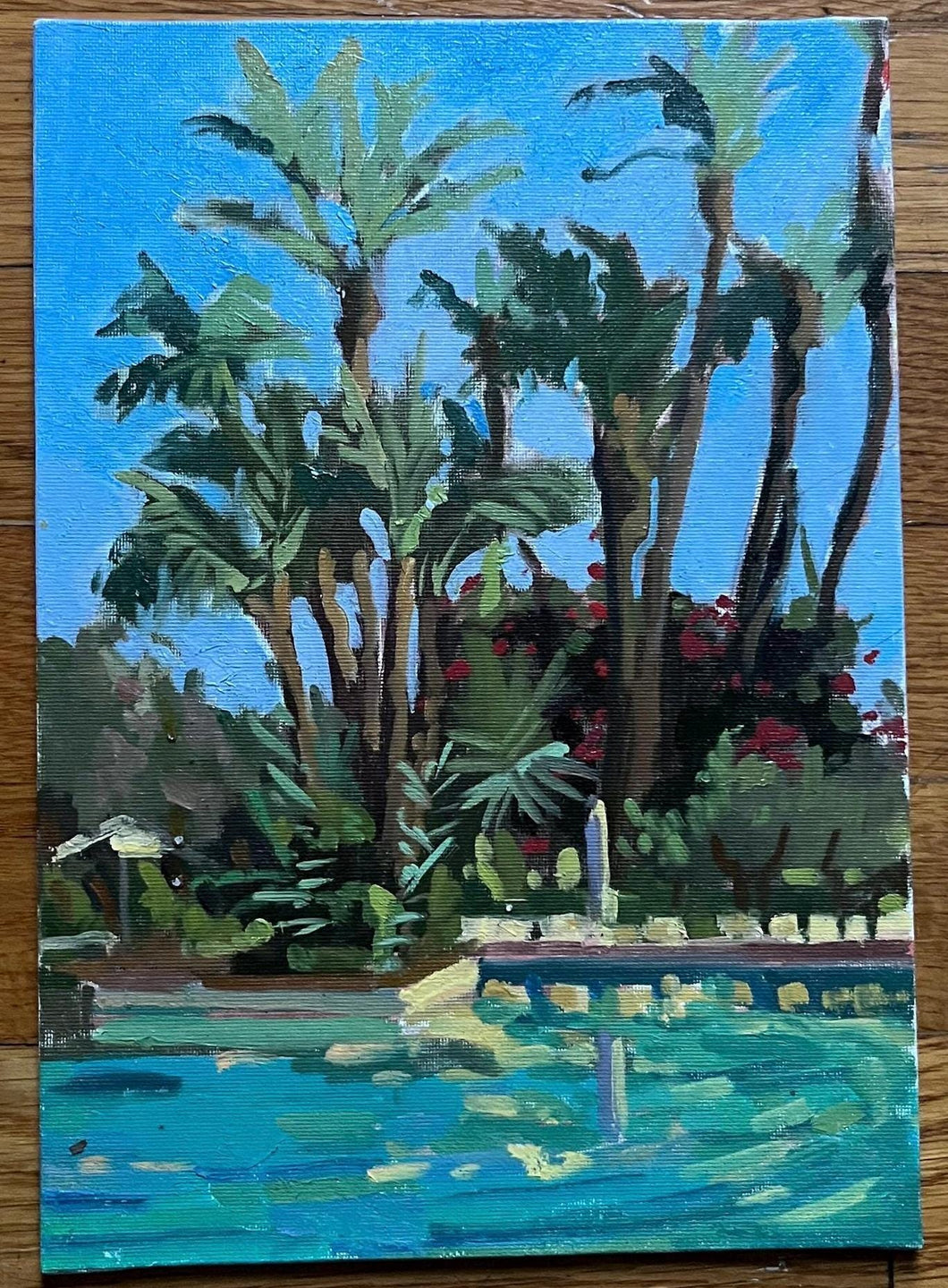 Marrakech painting of the Mamounia Hotel Pool Morocco Oil Painting on canvas trees summer Moroccan art