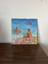 Load image into Gallery viewer, French Riviera landscape painting oil painting on panel plein air South of France beach painting summer bathers in the sun art
