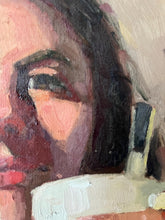 Load image into Gallery viewer, Portrait woman coffee morning oil painting on canvas female portrait drinking coffee in a mug allaprima portraiture
