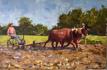 Load image into Gallery viewer, New Hampshire Farm Oxen farming oil painting on canvas New England organic farm art allaprima oils
