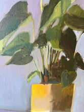 Load image into Gallery viewer, Oil painting of flower in yellow pot still life plant peace lily
