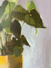 Load image into Gallery viewer, Oil painting of flower in yellow pot still life plant peace lily
